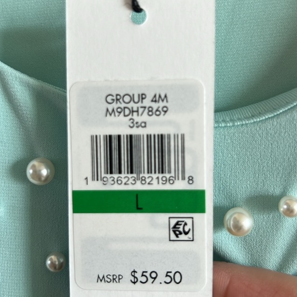 NWT Sleeveless Aqua Calvin Klein Pearl Accented Blouse - Picture 4 of 4